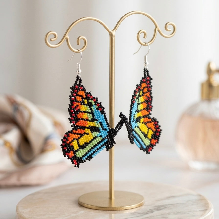 Turquoise Butterfly Wing Beaded Earrings