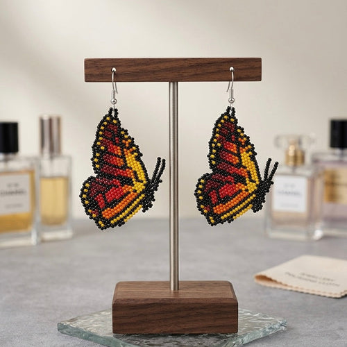 Brown Beaded Butterfly Wing Earrings