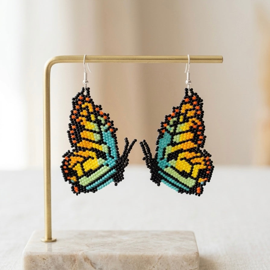 Turquoise Butterfly Wing Beaded Earrings