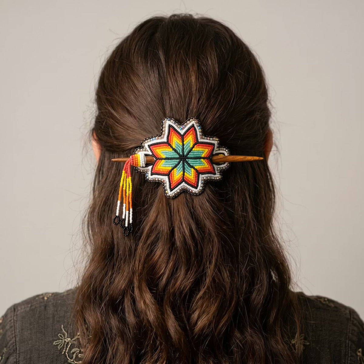 White Handmade Beaded Star Barrette