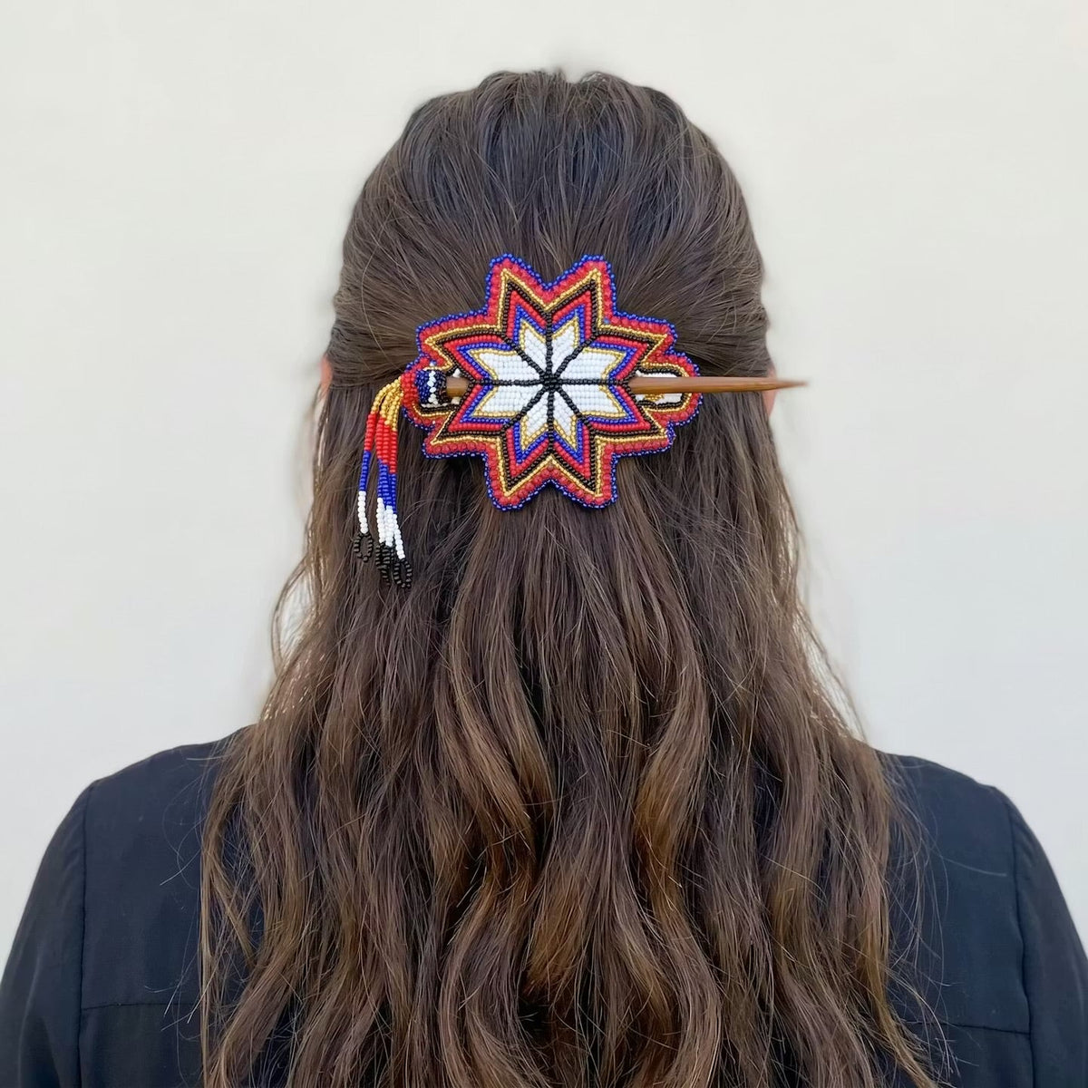 White Handmade Beaded Star Barrette